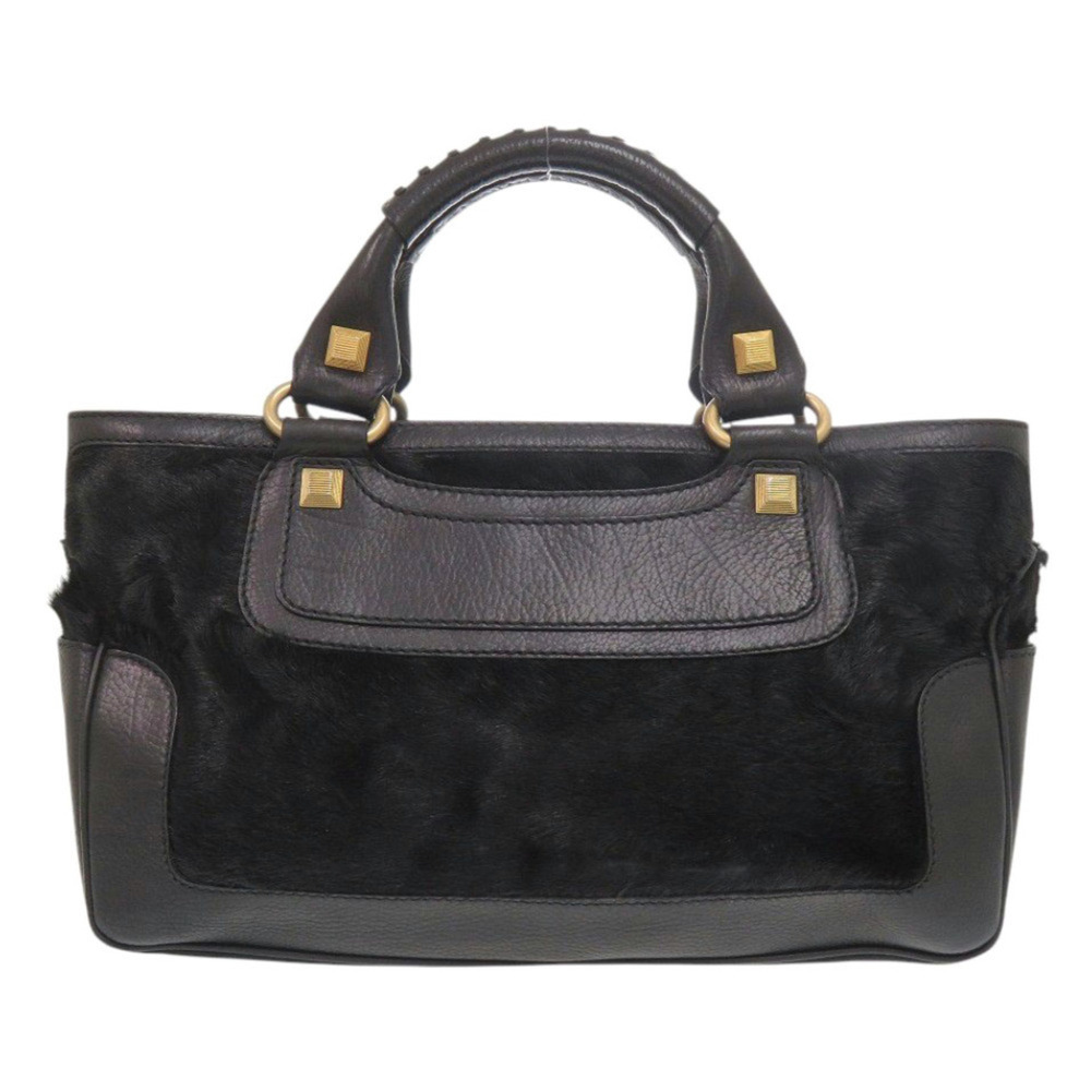 Celine Boogie Bag, Calf Hair Leather, Black Handbag, 0072CELINE